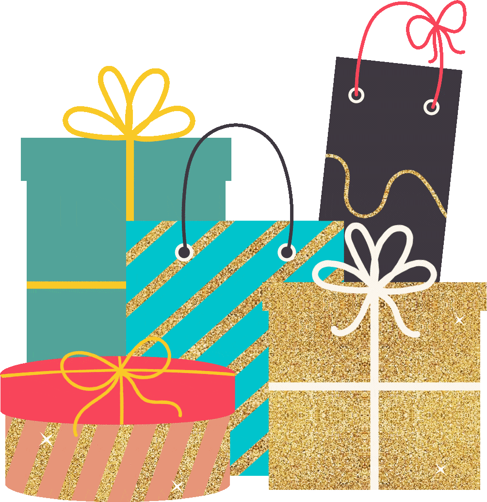 Many gifts boxes together to denote party favors / return gifts category of products for kids birthday parties.